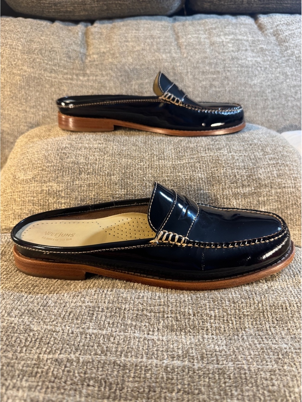 G.H. Bass Weejuns Wynn Black Patent Leather Penny Loafer Mules Size 10
